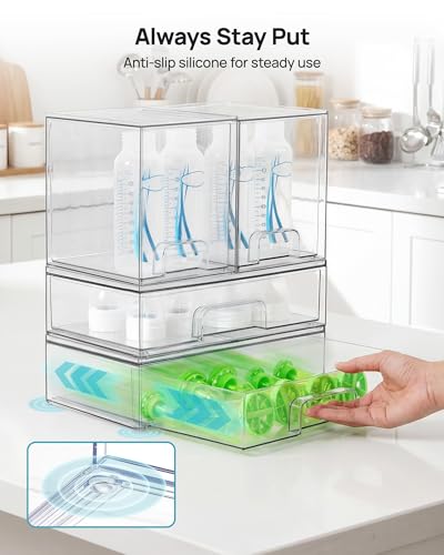 Vtopmart 8 Pack Stackable Storage Drawers Set, Clear Plastic Organizer Bins for Baby Bottle, Beauty Supplies Storage, Ideal for Kichen Countertop, Vanity, Bathroom, Cabinet, Pantry Organization - style: 4 High+4 Wide