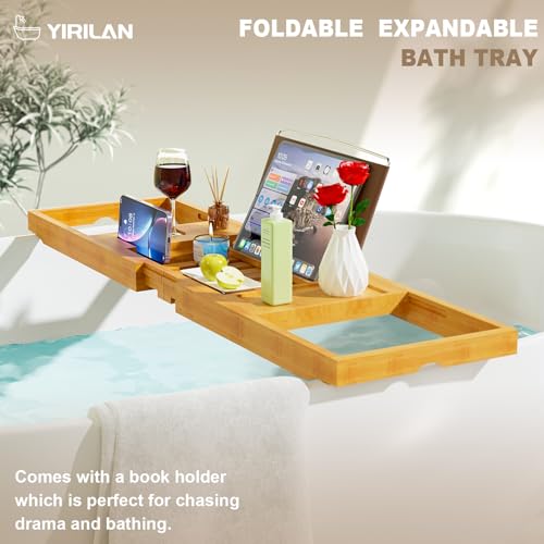Premium Bathtub Tray Caddy, Expandable Bath Tray | Unique House Warming Gifts,Bamboo-New - color: Bamboo-new