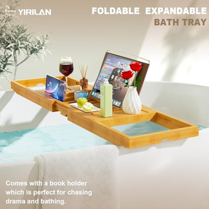 Premium Bathtub Tray Caddy, Expandable Bath Tray | Unique House Warming Gifts,Bamboo-New - color: Bamboo-new