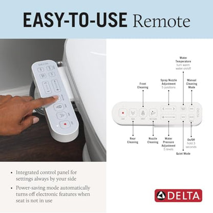 Delta Faucet Refresh Standard Elongated Electric Bidet Toilet Seat, Warm Water Bidet, Bidet Attachment for Toilet, Toilet Seat Bidet, Bidet Toilet Seat Elongated, White 893005E-WH