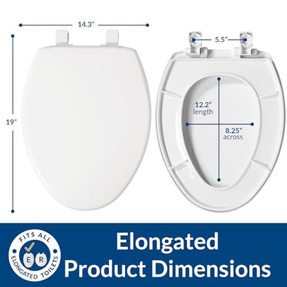 Bemis Slow Close Elongated Toilet Seat, Easy Clean Hinges, White | Soft close lid never slams, quick-release hinges for deep cleaning, durable plastic, fits all elongated toilets, 7300SLEC - size: Elongated, style: Slow Close