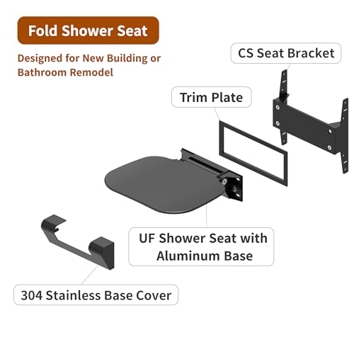 Wall Mounted Shower Seat 15.7" Folding Shower Seat with Embed CS Seat Bracket Bistable Structure UF Shower Seats Aluminum Base 440lb Load Capacity for Bathroom Remodel, Matte Black - size: Matte Black
