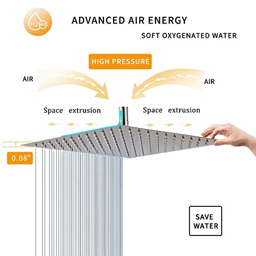 Rain Shower Head Brushed Nickel with Extension Arm 12 Inch Square Shower Head with 16 Inch Shower Arm Large Stainless Steel Rainfall Showerhead Waterfall Full Body Coverage by GGStudy - color: Brushed Nickel, size: 12inch