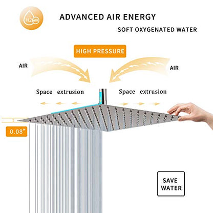 Rain Shower Head Brushed Nickel with Extension Arm 12 Inch Square Shower Head with 16 Inch Shower Arm Large Stainless Steel Rainfall Showerhead Waterfall Full Body Coverage by GGStudy - color: Brushed Nickel, size: 12inch