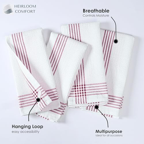 Burgundy and White Waffle Kitchen Towels 3 Pack, 100% Cotton, 16x26 Inch, Absorbent, Quick Dry, Durable Dishcloths for Wiping, Cleaning, Machine Washable, Kitchen, and Cooking Use - color: Burgundy Wine, White, style: 3 Pack