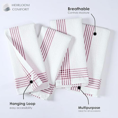 Burgundy and White Waffle Kitchen Towels 5 Pack, 100% Cotton, 16x26 Inch, Absorbent, Quick Dry, Durable Dishcloths for Wiping, Cleaning, Machine Washable, Kitchen, and Cooking Use - color: Burgundy Wine, White, style: 5 Pack