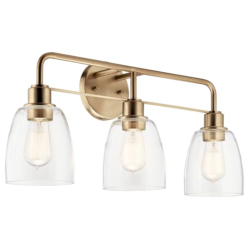 Kichler Meller 24.25" 3-Light Bathroom Vanity Light Fixture with Clear Glass Shades in Champagne Bronze for Mirror or Powder Room (24.25" W x 11.25" H x 7" D) 55102CPZ - color: Champagne Bronze, style: 3 Light