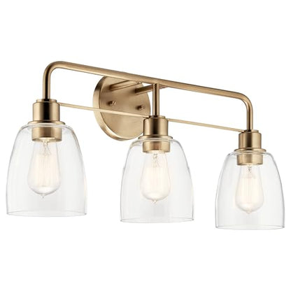 Kichler Meller 24.25" 3-Light Bathroom Vanity Light Fixture with Clear Glass Shades in Champagne Bronze for Mirror or Powder Room (24.25" W x 11.25" H x 7" D) 55102CPZ - color: Champagne Bronze, style: 3 Light