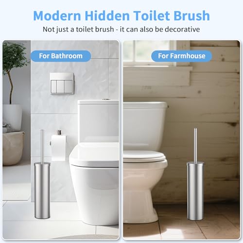 Stainless Steel Toilet Brush and Holder Set Brushed Silver Heavy Duty Toilet Bowl Brush with Long Handle for Bathroom and Farmhouse (Silver) - color: Sliver