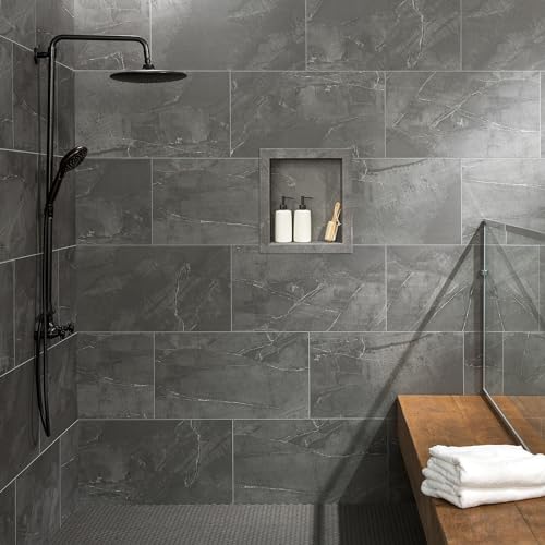 Palisade 17.5 in x 15.5 in Vinyl Shower Niche Cracked Slate/Urban Quarry | Waterproof Shower Insert - color: Cracked Slate/Urban Quarry