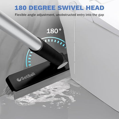 SetSail Grout Cleaner Brush with Long Handle, V-Shaped Floor Brush, Black | Swivel Grout Brush Stiff Bristle Floor Grout Scrubber for Bathroom, Tile Line, Crevice, Kitchen, Wall, Deck, Garage - color: Black Grey