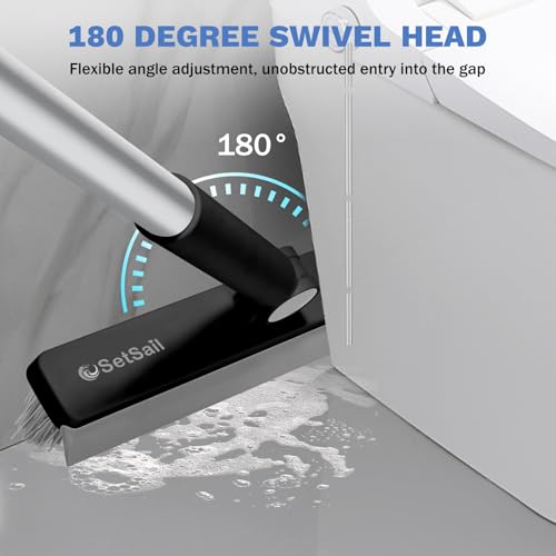 SetSail Grout Cleaner Brush with Long Handle, V-Shaped Floor Brush, Black | Swivel Grout Brush Stiff Bristle Floor Grout Scrubber for Bathroom, Tile Line, Crevice, Kitchen, Wall, Deck, Garage - color: Black Grey