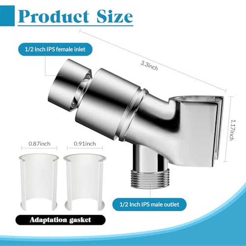 Adjustable Handheld Shower Head Holder Bracket Easy Wall Mount Shower Head Mount for Bathroom Hand Shower All Metal Adjustable Shower Bracket for Connecting Shower Arm and Shower Hose (Chrome) - color: Polished Chrome