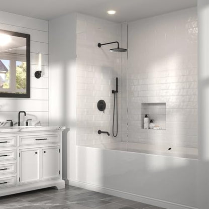 Lava Odoro Modern 3-Setting Round Rain Bathtub and Shower Faucet Set, Black Rainfall Shower Head and Handle Set, Rain Shower System with Tub Spout, Shower Valve Trim Kit, Matte Black, SF104-MB-T - color: Matte Black, style: With Tub Spout
