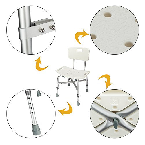 Winado Medical Shower Chair Bath Seat with Back & Adjustable Legs, Supports up to 450 lbs, Bathtub Safety and Support, White - size: White