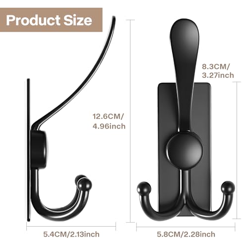Self Adhesive Towel Hooks, Matte Black Metal Hooks,Waterproof Stainless Steel Hanger Coat Hooks for Hanging Coat,Towels, Bath Robe in Bathroom Kitchen Home - size: 2 Pack-Rectangular Three-Hook