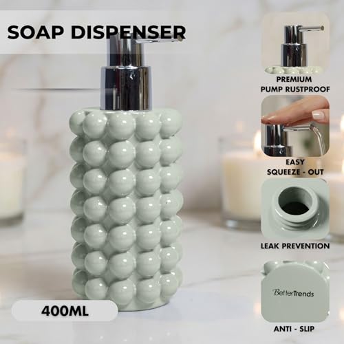 Better Trends 2-Piece Bathroom Accessory Set 400mL Refillable Soap Dispenser with Rustproof Pump 2-Slot Toothbrush for Vanity, Sink & Countertop Organization Dark Sage Nova Collection - color: Dark Sage