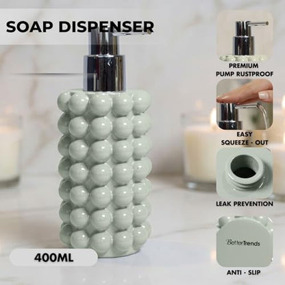 Better Trends 2-Piece Bathroom Accessory Set 400mL Refillable Soap Dispenser with Rustproof Pump 2-Slot Toothbrush for Vanity, Sink & Countertop Organization Dark Sage Nova Collection - color: Dark Sage