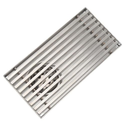 304 Stainless Steel Linear Shower Drain 8 Inch Long 20x10 cm Rectangular Floor Grate for 50 mm Pipe Middle Outlet (Side Drain) - size: Side Drain