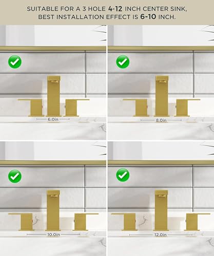 QFN Bathroom Faucet 3 Hole 8 Inch Widespread for Vanity Faucet Brushed Gold | Two Handles Bathroom Sink Faucet Lead-Free Square Design with Supply Lines, 4-12 Inch 3 Hole Install, for RV Vanity Laundry - color: Brushed Gold, style: Square
