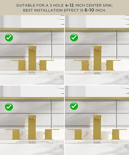 QFN Bathroom Faucet 3 Hole 8 Inch Widespread for Vanity Faucet Brushed Gold | Two Handles Bathroom Sink Faucet Lead-Free Square Design with Supply Lines, 4-12 Inch 3 Hole Install, for RV Vanity Laundry - color: Brushed Gold, style: Square