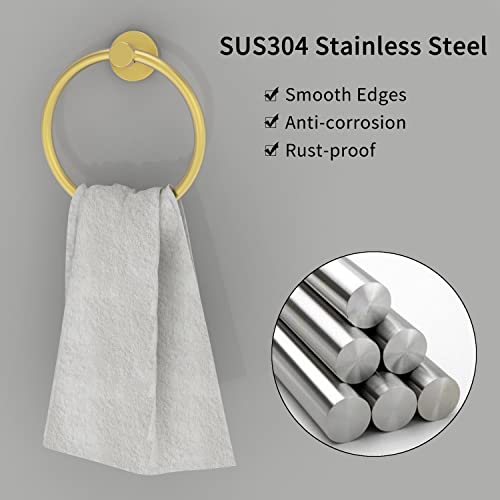 RARXTR Gold Hand Towel Holder for Bathroom Kitchen Towel Ring Modern Rounded Base Wall Mount SUS304 Stainless Steel - color: Gold
