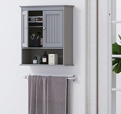 Spirich Bathroom Medicine Cabinet Over Toilet, Wall Mounted Cabinet, Gray | FSC-Certified Engineered Wood, Hidden & Open Storage, Adjustable Shelf, Modern Beadboard Design for Bathroom Kitchen Laundry - color: Grey