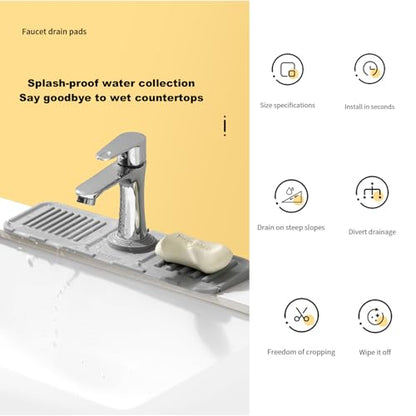 Faucet Mat for Kitchen Sink,Bathroom Kitchen Sink Splash Guard Silicone,5° Slope Type Design Sink Mat,Sponge Holder and Bathroom Countertop Protect(Include 1pcs Extra Storage mat)