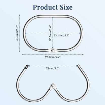 Bathway Chrome Shower Curtain Rings - 12 Pcs Anti-Drop, Rust Proof Metal Shower Hooks for Curtain Rod - color: Chrome, style: Modern Oval