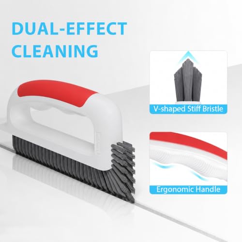 Lumkew Grout Brush Cleaner for Tile Floors Grout Cleaning Brushes Scrub Red | V Shape, Hard Bristle, Grout Scrubber for Bathroom Shower Kitchen - color: Red