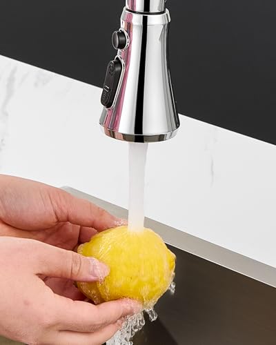 Chrome Kitchen Sink Pull Down Sprayer Head Replacement with 15 Adapters | Sink Faucet Head Replacement, High Pressure Sprayer Nozzles, 3 Functions Faucet Sprayer Attachment for Kitchen Faucet - color: Chrome