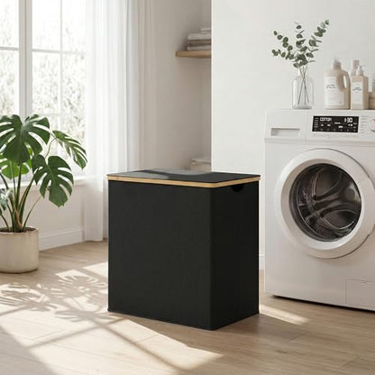 efluky Laundry Hamper with Lid, Double Laundry Basket with 2 Removable Bags, 2 Section Laundry Bin with Bamboo Handles for Bathroom, Bedroom & Laundry Room, 140L (36.9 Gallon) Black - color: Black, size: 140L Dual