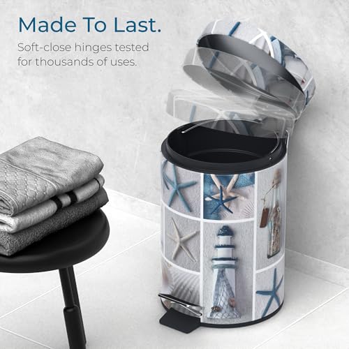 Sanilo Small Bathroom Trash Can with Lid [1.3 Gallon] - Lidded Tiny Trashcan for Garbage - Mini Metal Bin with Soft Closing Mechanism - Bath Room Accessoire Wastebin with Inner Bucket (Sea Breeze) - color: Sea Breeze