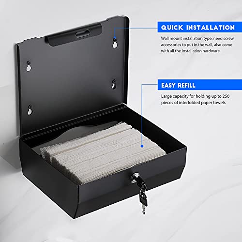Gorlary Wall Mount Commercial Paper Towel Dispenser, Black, Lockable | Durable Stainless Steel, C-Fold Multifold Trifold Paper Towel Holder, Hand Paper Tissue Holder for Bathroom, Office - color: Small-black