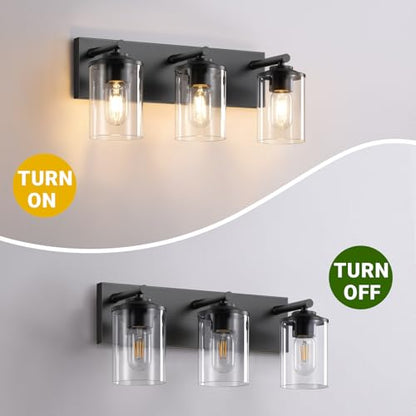 3-Light Bathroom Light Fixtures, Matte Black Bathroom Vanity Lighting Over Mirror with Clear Glass Shades, Modern Vanity Lights for Bath Wall Sconces Lamp for Powder Room, Bedroom, Hallway - size: 3-Light