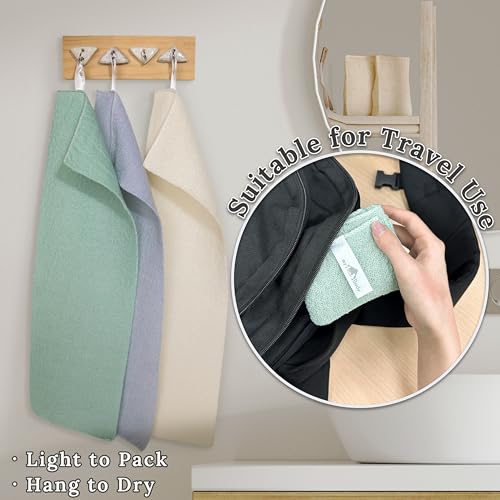myHomeBody Exfoliating Washcloths for Showering, Light Green, Set of 2 | Stretches for Hard-to-Reach Areas, Loofah Body Scrubber Exfoliator, Back Shower Towel, Bath Washer for Exfoliation
