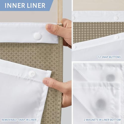 Furlinic Stall Shower Curtain No Hook with Snap in Liner,Waffle Weave Waterproof Bathroom Curtains with See Through Top Window & Weighted Magnets,Beige,36x72 Inch - color: Beige, size: 36"W x 72"L (Pack of 1)