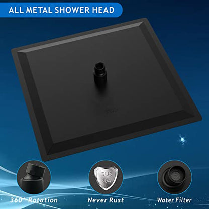 Voolan Oversize Rain Shower Head - High Flow Square Rainfall Showerhead - Waterfall Full Body Coverage - Universal Ceiling or Wall Mount (16 Inch, Matte Black) - color: Matte Black, size: 16 Inch