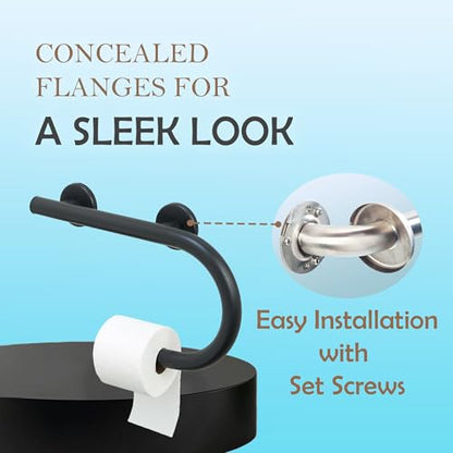 Grab Bar Toilet Paper Holder - Bathroom Safety Aid/304 Stainless Steel/Right/Matte Black/16.5"x 10" - color: Matte Black, Right Hand