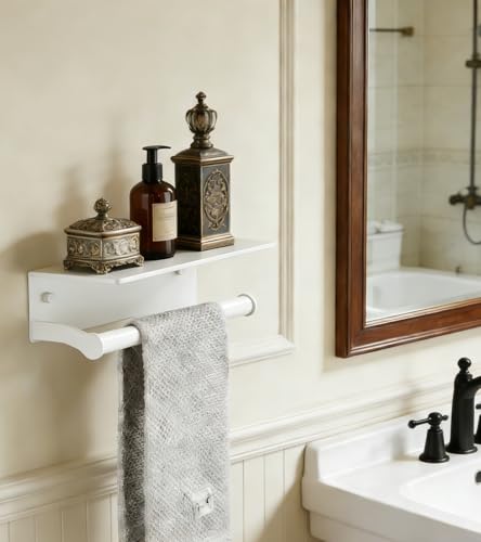 White Paper Towel Holder Wall Mount with Thickened Shelf for Bathroom,Matte White Adhesive Hand Towel Holder,Bathroom Kitchen RV - color: White, size: Thick