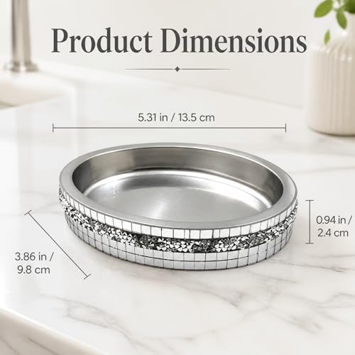 Silver Mosaic Soap Dish and Bathroom Tray, Shiny Soap Holder | Multi functional dressing table, kitchen bathroom storage tray, used for storing soap, rings, jewelry, and small accessories - size: Soap Dish
