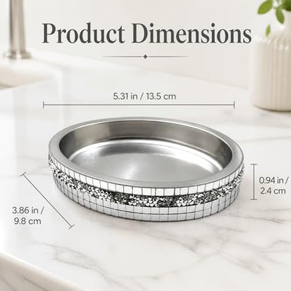 Silver Mosaic Soap Dish and Bathroom Tray, Shiny Soap Holder | Multi functional dressing table, kitchen bathroom storage tray, used for storing soap, rings, jewelry, and small accessories - size: Soap Dish