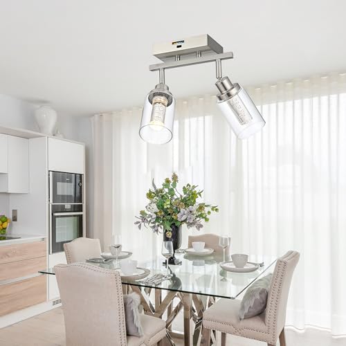 MELUCEE 2 Light LED Track Lighting Kit Brushed Nickel Rotatable Spotlight | Kitchen Track Lighting Fixtures Ceiling Mount Bathroom Wall Sconce with Clear Glass, Built-In LED Chips, 5-Color Temperature - color: Brushed Nickel, size: 2 Lights