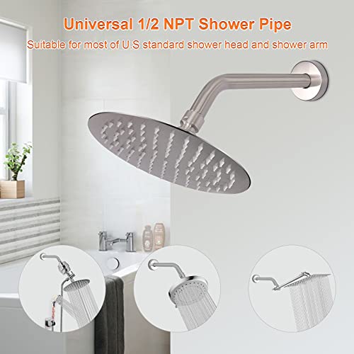 Shower Arm with Flange and Teflon Tape, Wall Mounted Shower Pipe 304 Stainless Steel Extension Arm for Fixed Shower Head & Handheld (10 Inch, Brushed Nickel) - color: Brushed Nickel, style: 10 Inch