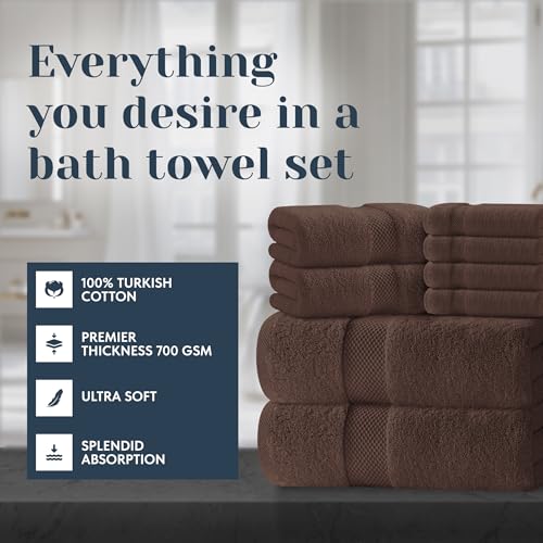 White Classic Luxury Bath Towel Set of 8 Pieces - 100% Turkish Cotton Highly Absorbent Towels for Bathroom, 2 Luxury Bath Towels 700GSM, 2 Hand Towels, 4 Washcloths, Brown - color: 19: Brown