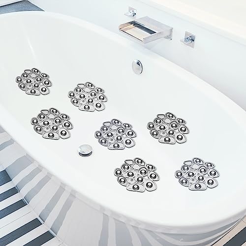 Riakrum 12 Pcs Non Slip Bathtub Stickers, Clear Anti Slip Shower Treads with Strong Suction Cups, Pebble Provides Traction Machine Washable No Residue, Safe(Gray) - color: Gray