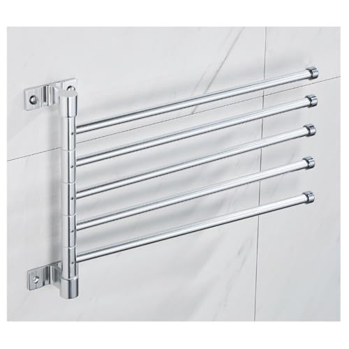 ZHOUXIAO Modern Swing Out Towel Bar Holder with Hooks for Bathroom and Kitchen/Swivel Multiple Towel Rack, Towel Bar Folding Arm Swivel Hanger Bathroom Storage Wall Mounted 5Bars