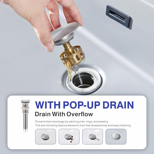 Bathroom Faucet with Sprayer, Brushed Nickel Single Hole with Pop-Up Drain | Kablle Single Handle Pull Out 1 or 3 Hole Laundry Bar Basin Faucet with Deck Plate, KBL-7002BN-CL - color: Brushed Nickel