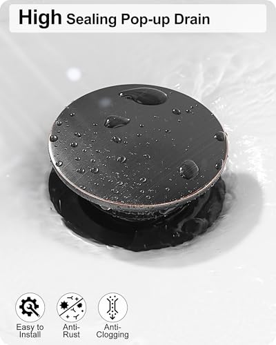 Brass Tall Bathroom Faucet 1 Hole, Oil Rubbed Bronze Bathroom Vessel Sink Faucet Single Handle with Pop-Up Drain & Pre-Installed Hoses, 5 Mins Install - color: Oil Rubbed Bronze