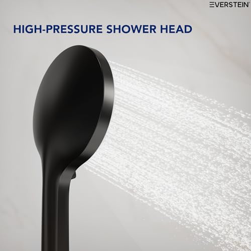 EVESTEIN Adjustable Hand Held Shower with Slide Bar, 3-Function Round Handshower Head with Hose, Matte Black - color: Matte Black